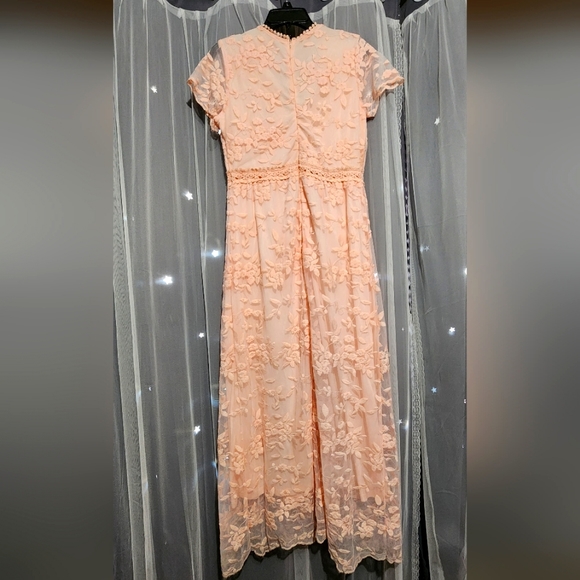 Long Blush Pink Laced Dress - Picture 2 of 3